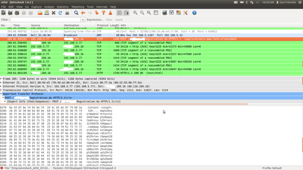 Snooping internet traffic with Wireshark.