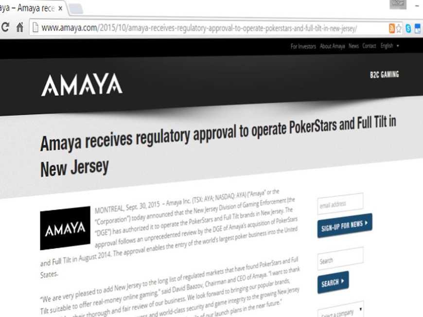 Amaya's PokerStars, Full Tilt Approved for Real Money Online Gaming in New Jersey