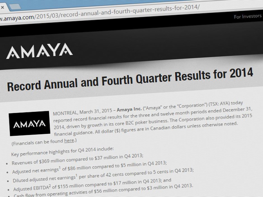 Amaya Forecasts Major Revenue Increases for 2015, New Jersey Launch Next Quarter