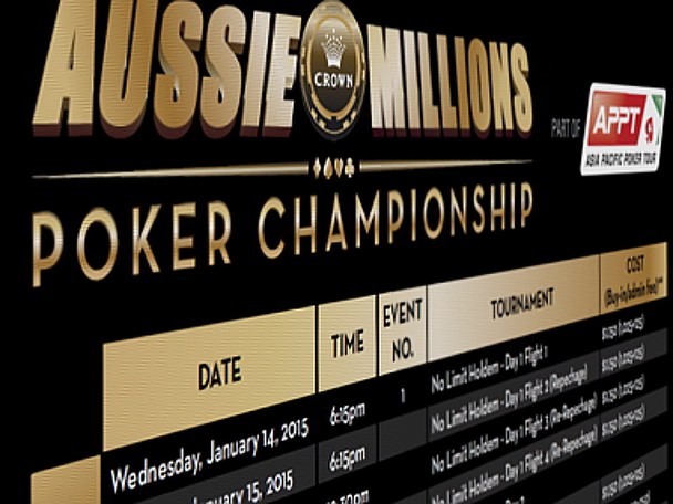 The detailed schedule for the 2015 Aussie Millions tournament series includes three of the top tournaments held each year in the Southern hemisphere. The detailed schedule for the 2015 Aussie Millions tournament series includes three of the top tournaments held each year in the Southern hemisphere.