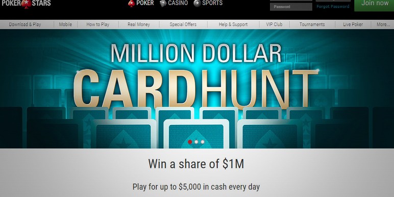 In a large coordinated launch, PokerStars has debuted a new "Million Dollar Card Hunt" promotion across three European markets and the global dot-com network. In a large coordinated launch, PokerStars has debuted a new "Million Dollar Card Hunt" promotion across three European markets and the global dot-com network.