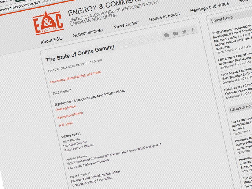 Witness List  Released for US House of Representatives Hearing: “The State of Online Gaming”