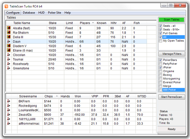 Table selection in TableScan Turbo