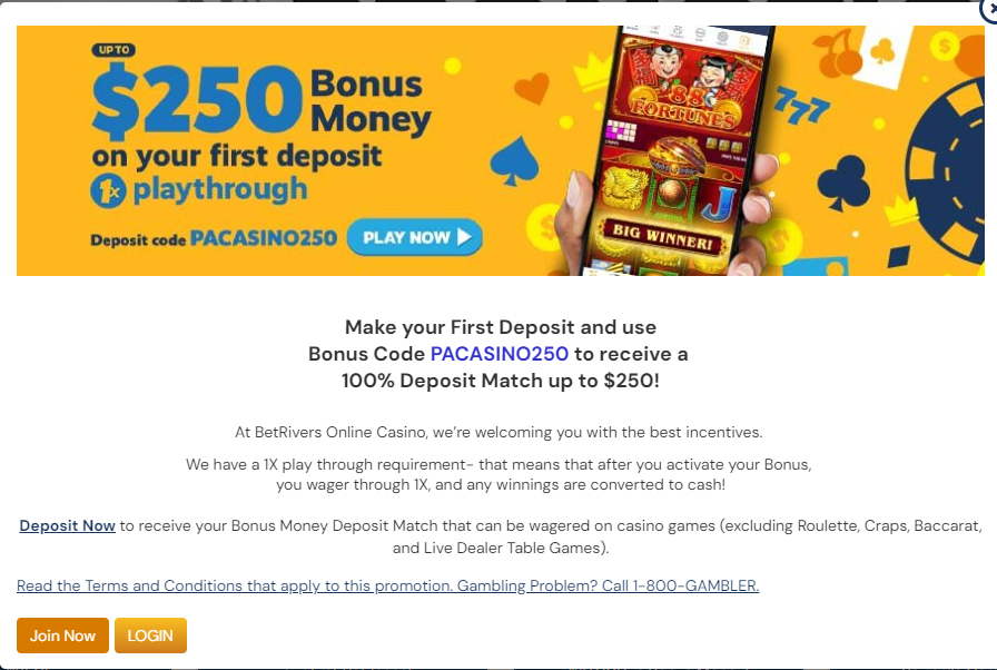 BetRivers Casino $250 Sign Up Bonus