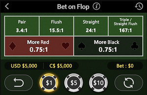 screenshot of the GGpoker online poker app's new side bet game Bet on Flop, where players can make bets on what they think the flop cards will be