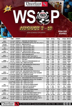 WSOP Circuit Calgary August 2024 Schedule