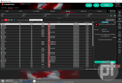 PokerStars Ontario SNG Lobby