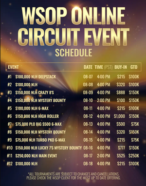 WSOP Online Circuit August 2025 Schedule
