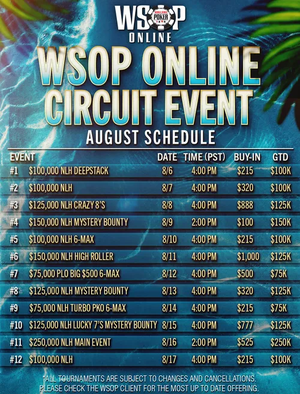 WSOP Online Circuit August 2026 Schedule WSOP Online Circuit August 2026 Schedule