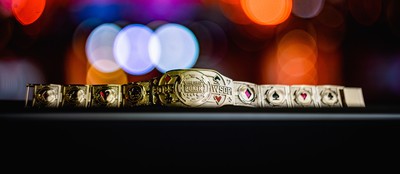 A 2023 WSOP Gold Bracelet is seen up close