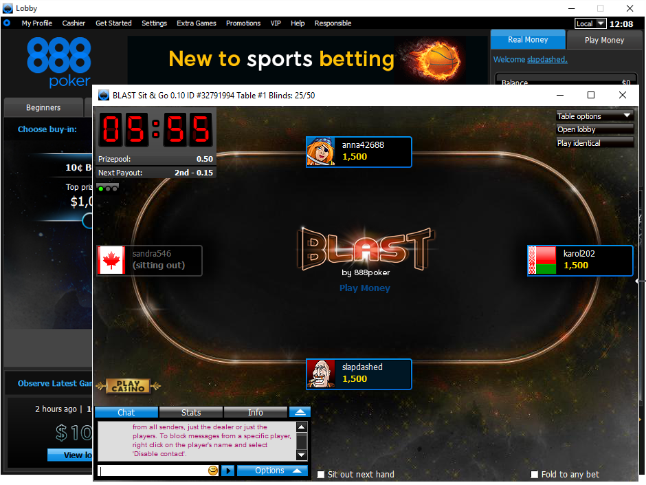 888 poker sit and go