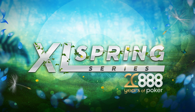 Promo image for 888poker's XL Spring Series online poker tournament series. The XL Spring Series at 888poker concluded with over 20,000 entrants & more than $1.5 million in cash prizes awarded across the 37 events.