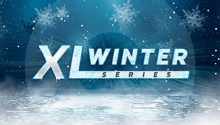 Promo image for 888poker's XL Winter Series -- has snowflakes and ice against a blue background with the name of the tournament series written in an icy looking font.