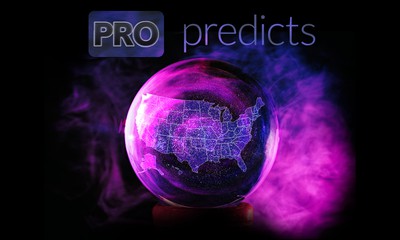 crystal ball on dark background with purple smoke. inside the crystal ball is the outline of the United States. Above is the logo for PRO Predicts, the series where our industry experts predict what 2022 has in store for online poker in the US