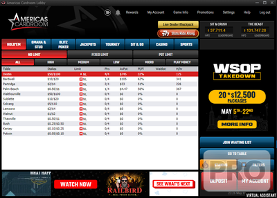 Screenshot of Americas Cardroom lobby showing new AoF game options, The new preflop game is available in both cash game and tournament formats. In addition to AoF, WPN's recently added new responsible gaming tools as well.