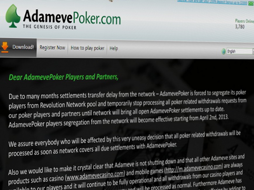 AdamEvePoker Suspends Payments