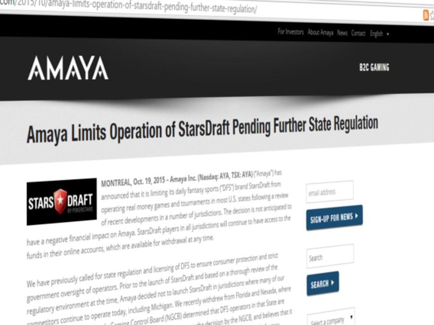 Amaya Restricts StarsDraft to Four US States