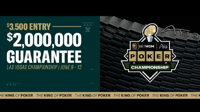 Promo image for the 2023 BetMGM Poker Championship, taking place this June at the ARIA in Las Vegas, Nevada. This year's Championship features a $2 million guarantee -- double that of last year -- with a buy-in of $3,500.
