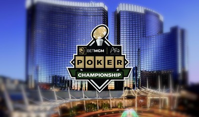 the logo for the BetMGM Championship is seen on top of a blurred photo of the ARIA casino hotel. In yet another hint it is planning to launch online poker in Nevada, BetMGM has announced its first-ever BetMGM Poker Championship at the ARIA Las Vegas.