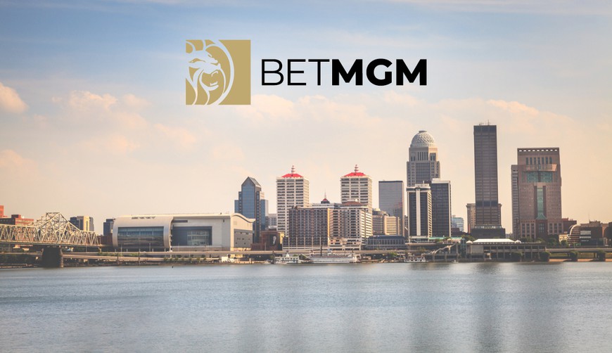Kentucky skyline with BetMGM logo. Sign Up and Score $100 in Bonus Bets at BetMGM Sports KY!