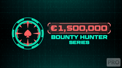 Promo Image for the 2022 iPoker Network Bounty Hunter Series, advertising its whopping €1.5 million in guaranteed prize money, making it the biggest knockout series ever hosted on the iPoker network.