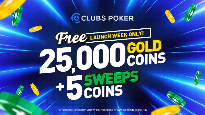 Clubs Poker Welcomes New Players With Free 5 Sweeps Coins Offer