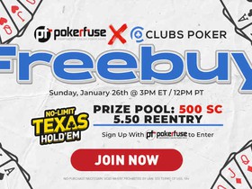 Join Exclusive Pokerfuse 500 SC Freebuy Tournament at Clubs Poker This Sunday