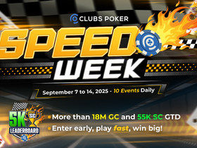 Clubs Poker Unveils SPEED WEEK: 50,000 SC GTD, 80 Events, and a 5,000 SC Leaderboard