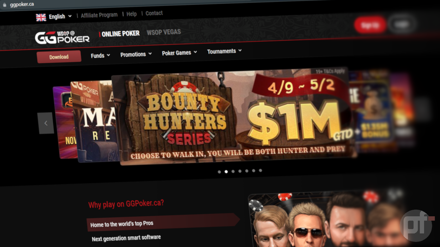 A screenshot of the newly-rebranded GGPoker.ca @ WSOP website. The URL and prominent WSOP Branding have been replaced with GGPoker's.