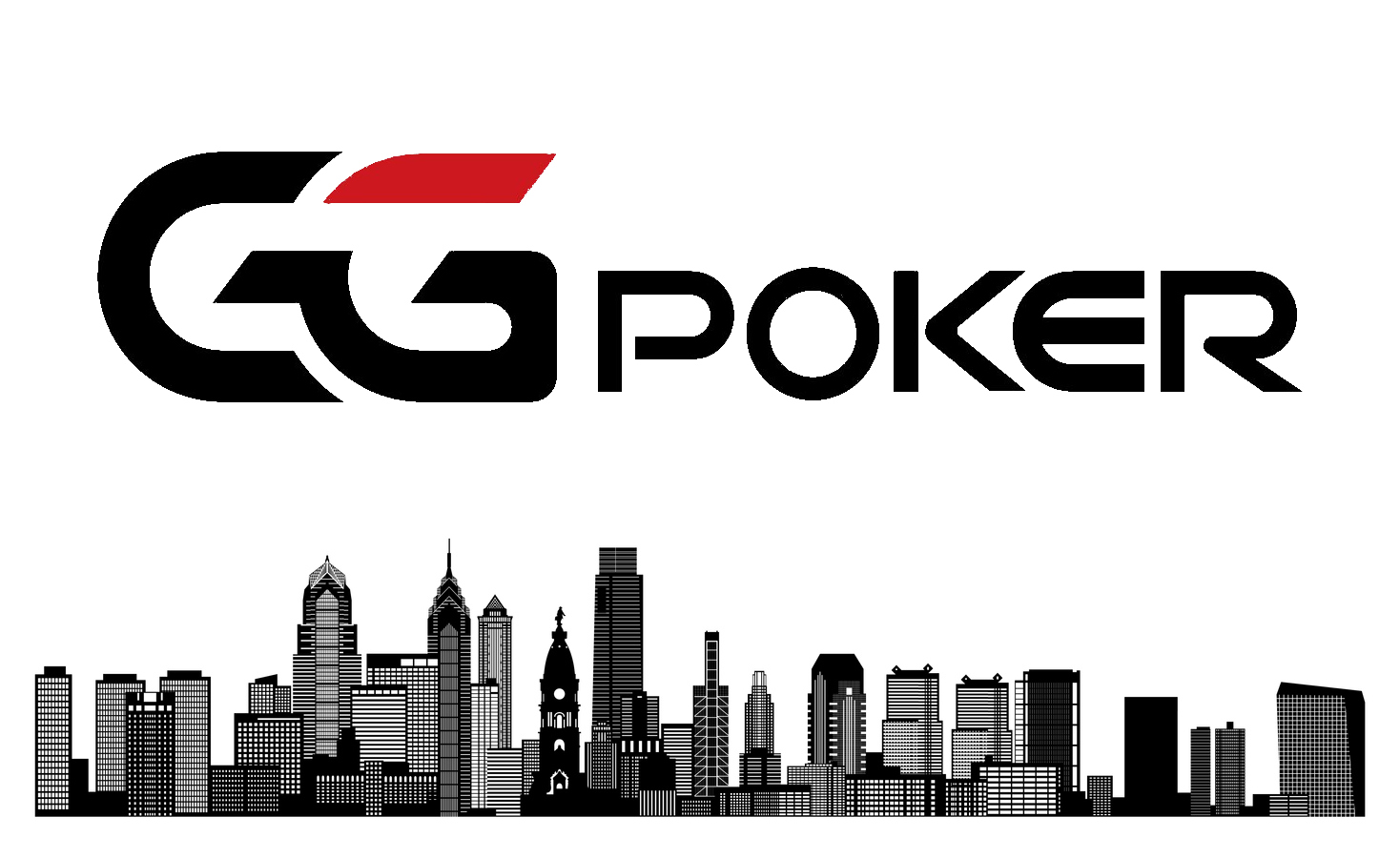 GGPoker Logo is seen over a graphic depiction of the Philadelphia Skyline
