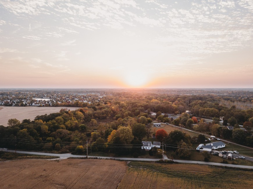 Sunset over the tree in Noblesville, Indiana shot with a DJI Mavic Pro.