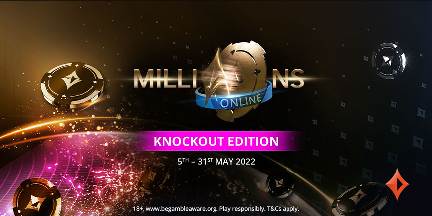 promo image for partypoker's Millions Online Knockout Edition. For the first time, the prestigious online poker tournament will be played in the bounty format, with buy-ins costing just $1050.