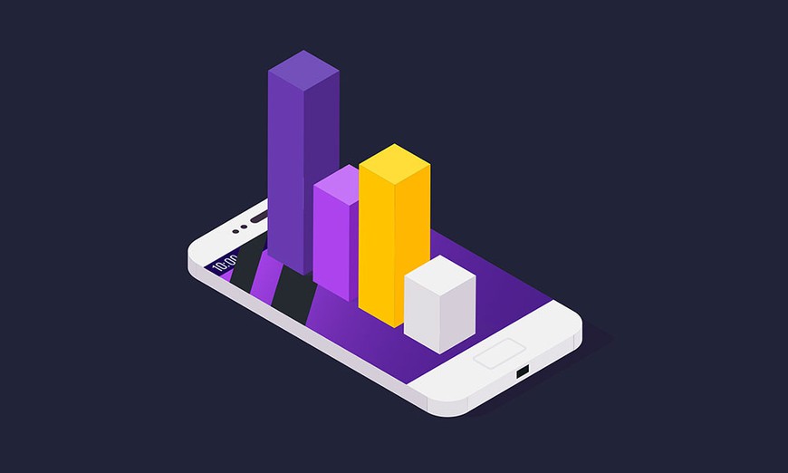 Graphic illustration of cellphone with bar chart coming out of the screen, to illustrate the fluctuations in revenue from online/mobile gaming in 2021.