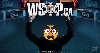 Iconic ad of Daniel Negreanu holding up WSOP.CA logo, but his head has been replaced by the incognito face emoji. Will Ontario's Celeb Ban in iGaming Ads Affect Online Poker? 🤷