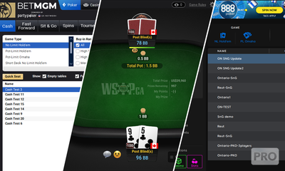 combined screenshots of different ontario online poker platforms, which PRO had advance access to