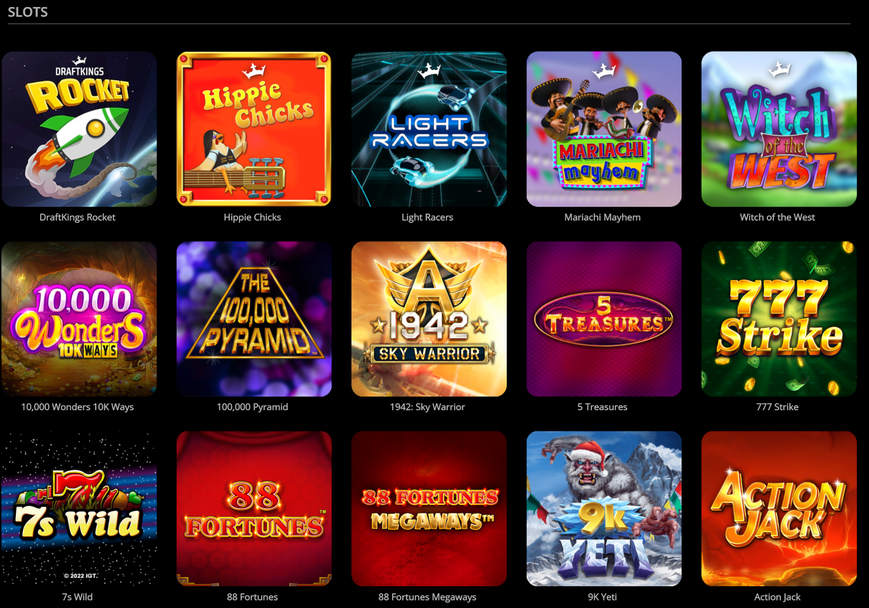 screenshot of game library at DraftKings Casino PA, showing a grid of promo images for a selection of games on offer. 3 Games at DraftKings Casino PA That You Should Definitely Play