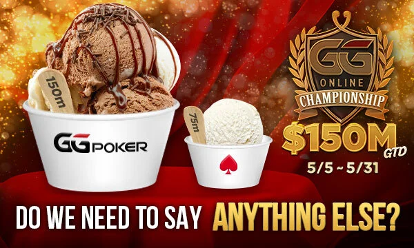 image of two cups of ice cream. the much bigger one is labeled GGPoker while the smaller one is labeled PokerStars, poking fun at the fact that GG is offering twice the guarantees that SCOOP is offering.