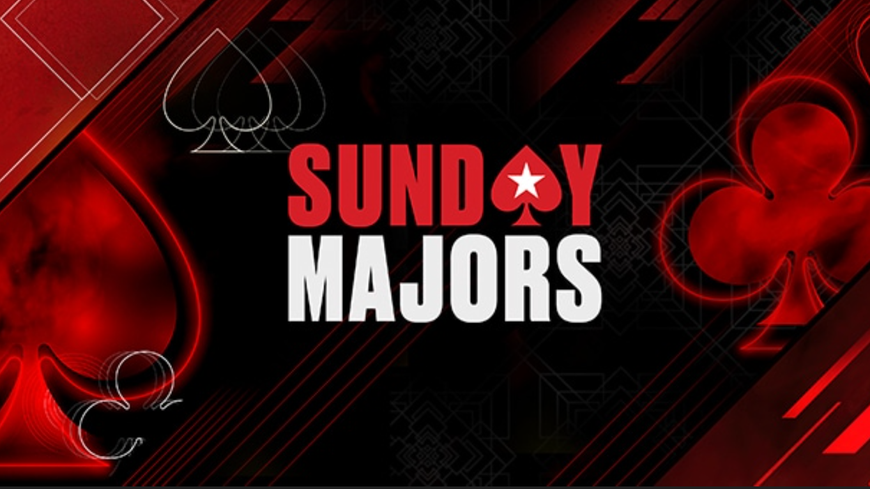 promo image for PokerStars Sunday Majors, with the word SUNDAY MAJORS appearing on a red background with the pokerstars logo