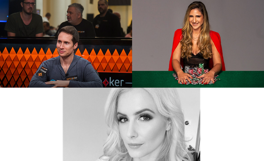 Pro Ambassador Shakeups: Cuts at partypoker, ACR, Winamax and PMU. Jeff Gross leaves partypoker while ACR adds Ana Marquez to its roster but loses Vanessa Kade. Split image with former partypoker Pro Jeff Gross on the left, seated at an event, Poker Pro Ana Marquez on the right, with a pile of poker chips in front of her, and Vanessa Kade at the bottom of the image.