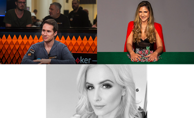 Pro Ambassador Shakeups: Cuts at partypoker, ACR, Winamax and PMU. Jeff Gross leaves partypoker while ACR adds Ana Marquez to its roster but loses Vanessa Kade. Split image with former partypoker Pro Jeff Gross on the left, seated at an event, Poker Pro Ana Marquez on the right, with a pile of poker chips in front of her, and Vanessa Kade at the bottom of the image.