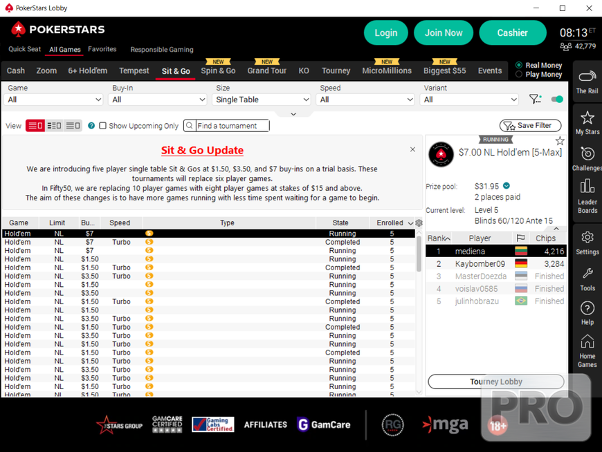 PokerStars Trials 5-Max Sit and Gos