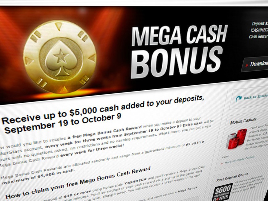 Mega Cash Bonus: PokerStars NJ Offers Reloads with a Twist