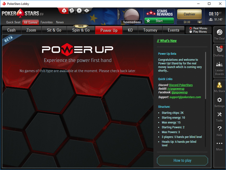 Power Up is understood to be going live in the dot-EU client imminently, and it will be made available on the dot-com client as well as on the UK site for real money later this week. Power Up is understood to be going live in the dot-EU client imminently, and it will be made available on the dot-com client as well as on the UK site for real money later this week.