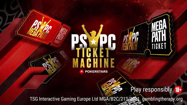 Promo image for PokerStars PSPC Ticket Machine Promotion. Players can win PokerStars PSPC Mega Path tickets via the popular Ticket Machine promo, with more than $500k worth of tickets to be given out over the coming months.