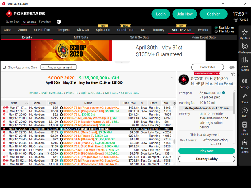 The MTT Battle Escalates: PokerStars SCOOP Increases Guarantees to $135