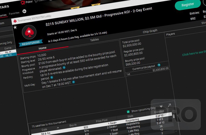 PokerStars Schedules $215 PKO Sunday Million with $2.5 Million Guarantee