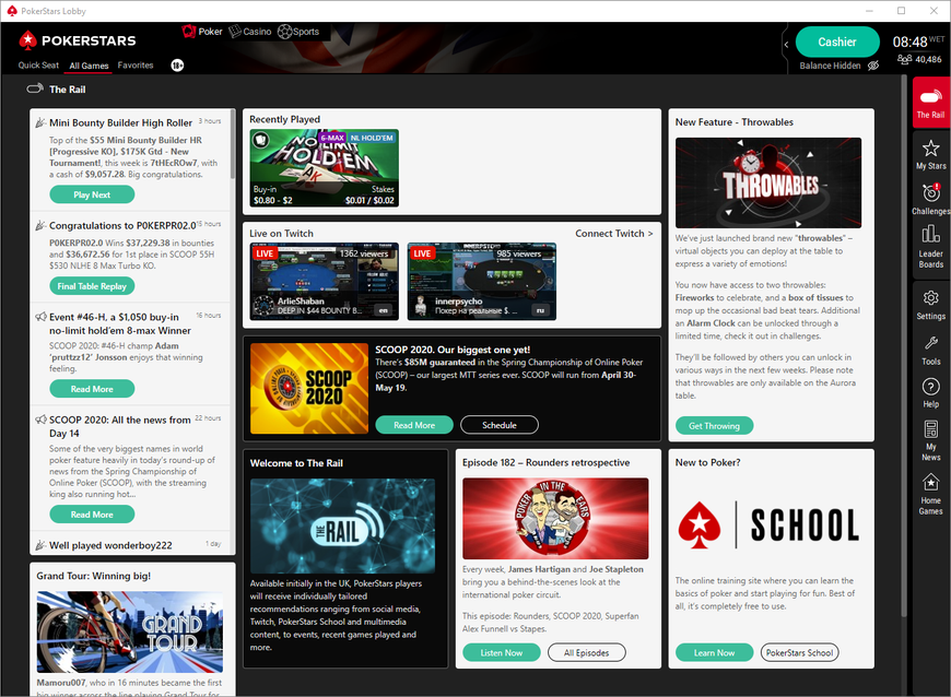 PokerStars Launches Personalized Homepage, Throwable Objects in the UK Client