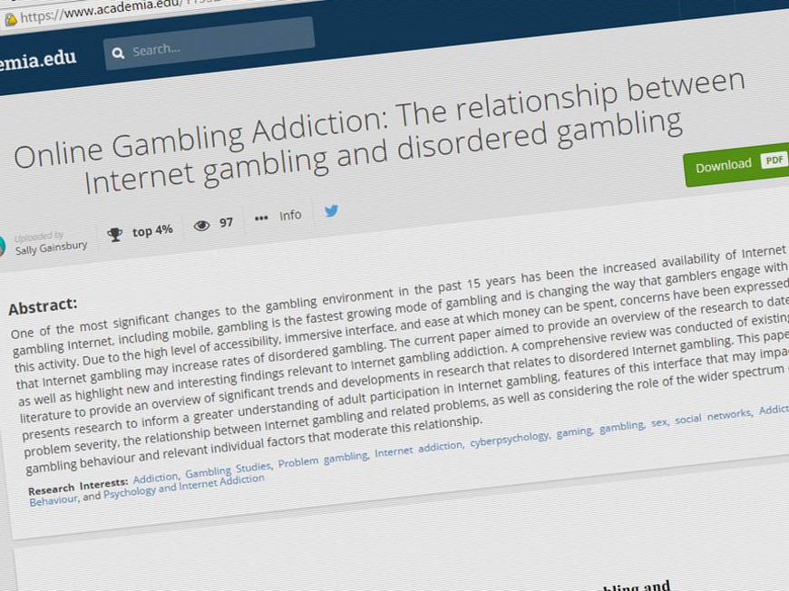 Research Finds Internet Gambling "Not Predictive of Gambling Problems"