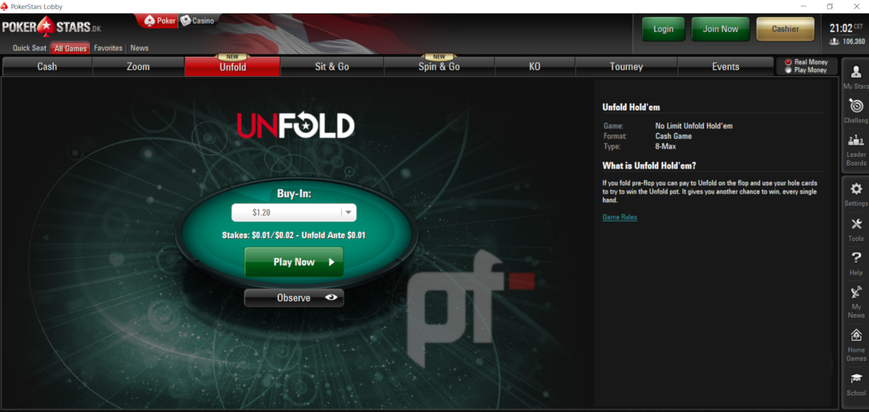PokerStars Launches Unfold Hold'em for Real Money