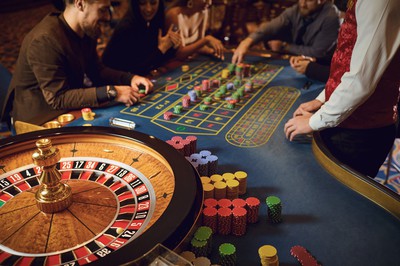 A photo of a roulette wheel in action, showcasing the excitement of online roulette at US online casinos.